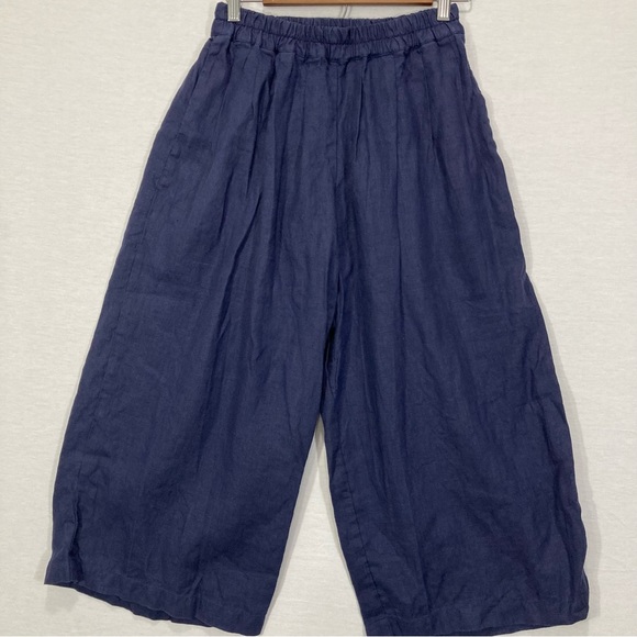 fog linen work Pants & Jumpsuits Fog Linen Work Blue 0 Linen Wide Leg Pull On Pants Size